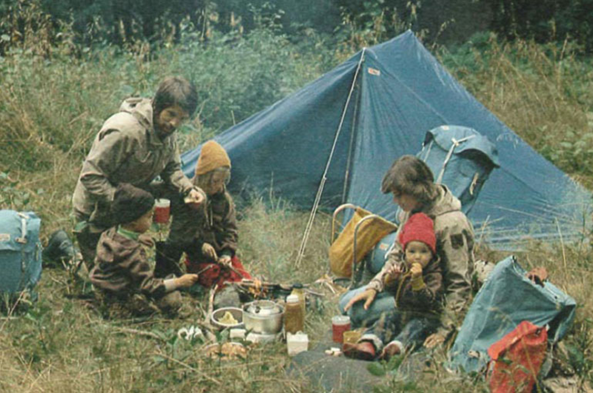 Historic photo of family camping
